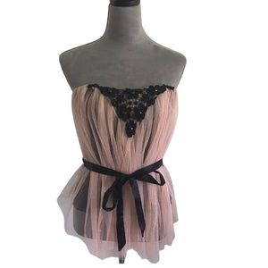 Hot & Delicious pink and black sleeveless blouse with mesh overlay